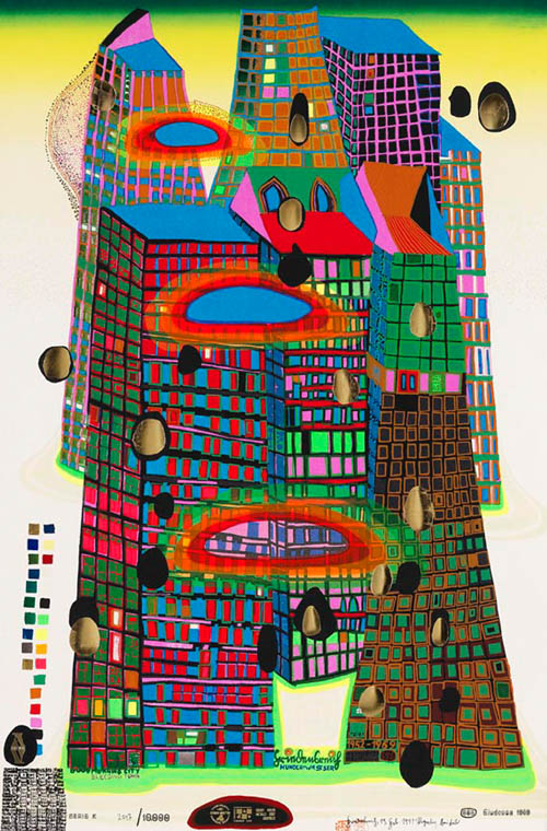 Hundertwasser - Good Morning City - Bleeding Town - series K - 1969 color screenprint